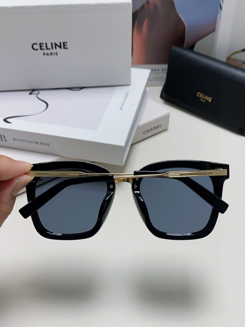 CELINE TRIOMPHE SUNGLASSES 548591 IN BLACK ACETATE
