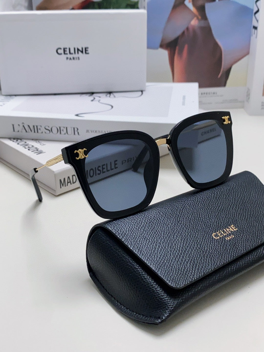 CELINE TRIOMPHE SUNGLASSES 548591 IN BLACK ACETATE