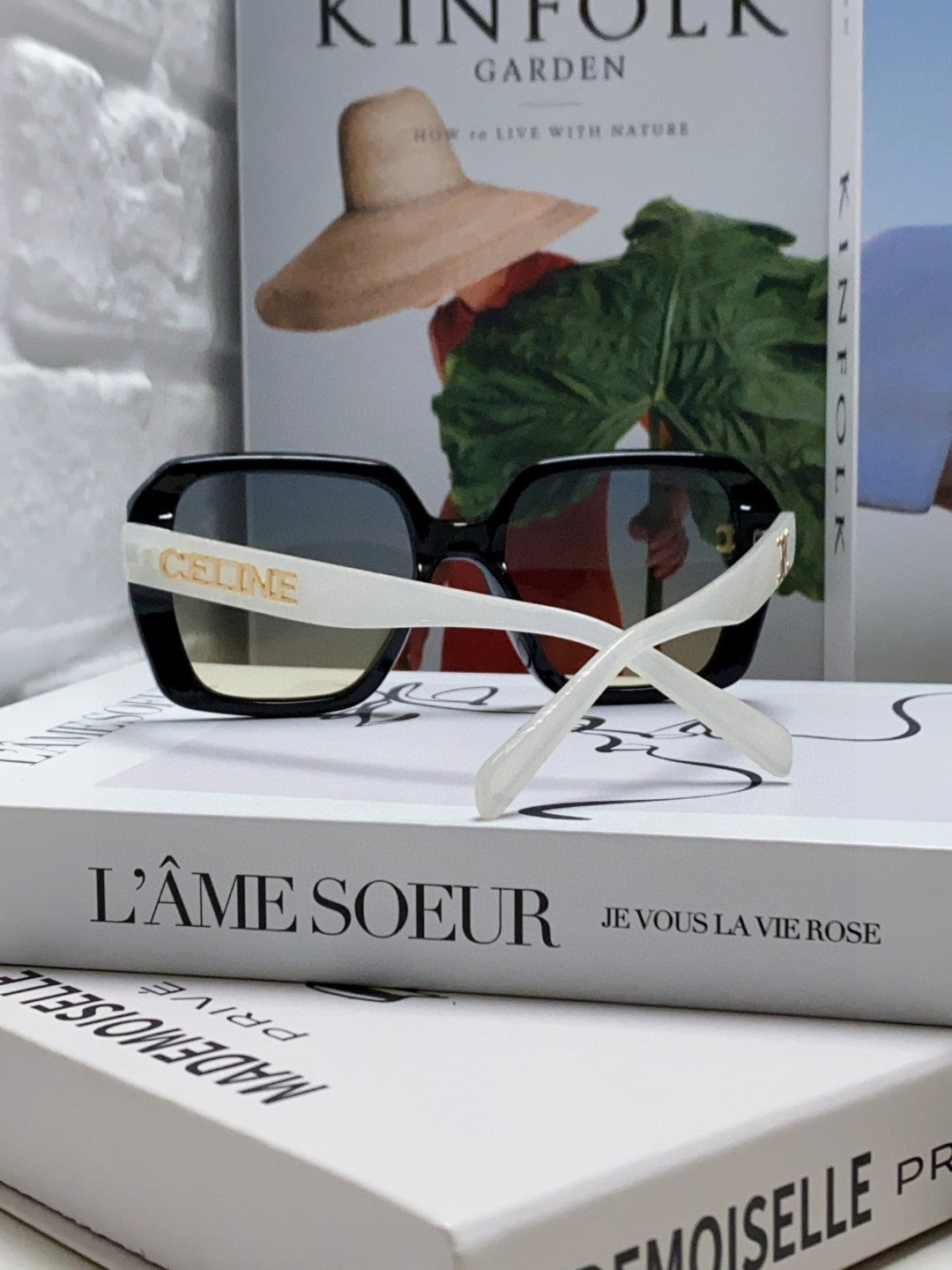 CELINE TRIOMPHE SUNGLASSES 548593 IN BLACK AND WHITE ACETATE