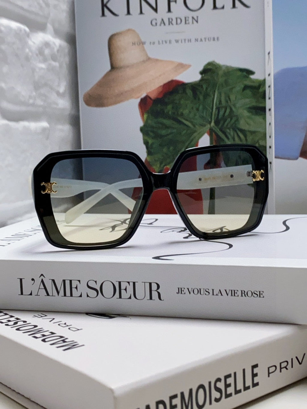 CELINE TRIOMPHE SUNGLASSES 548593 IN BLACK AND WHITE ACETATE