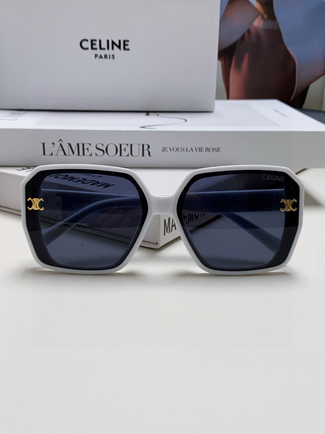 CELINE TRIOMPHE SUNGLASSES 548594 IN WHITE ACETATE