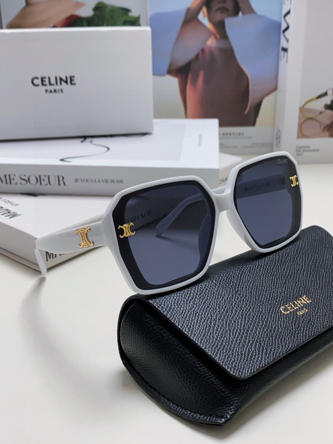 CELINE TRIOMPHE SUNGLASSES 548594 IN WHITE ACETATE