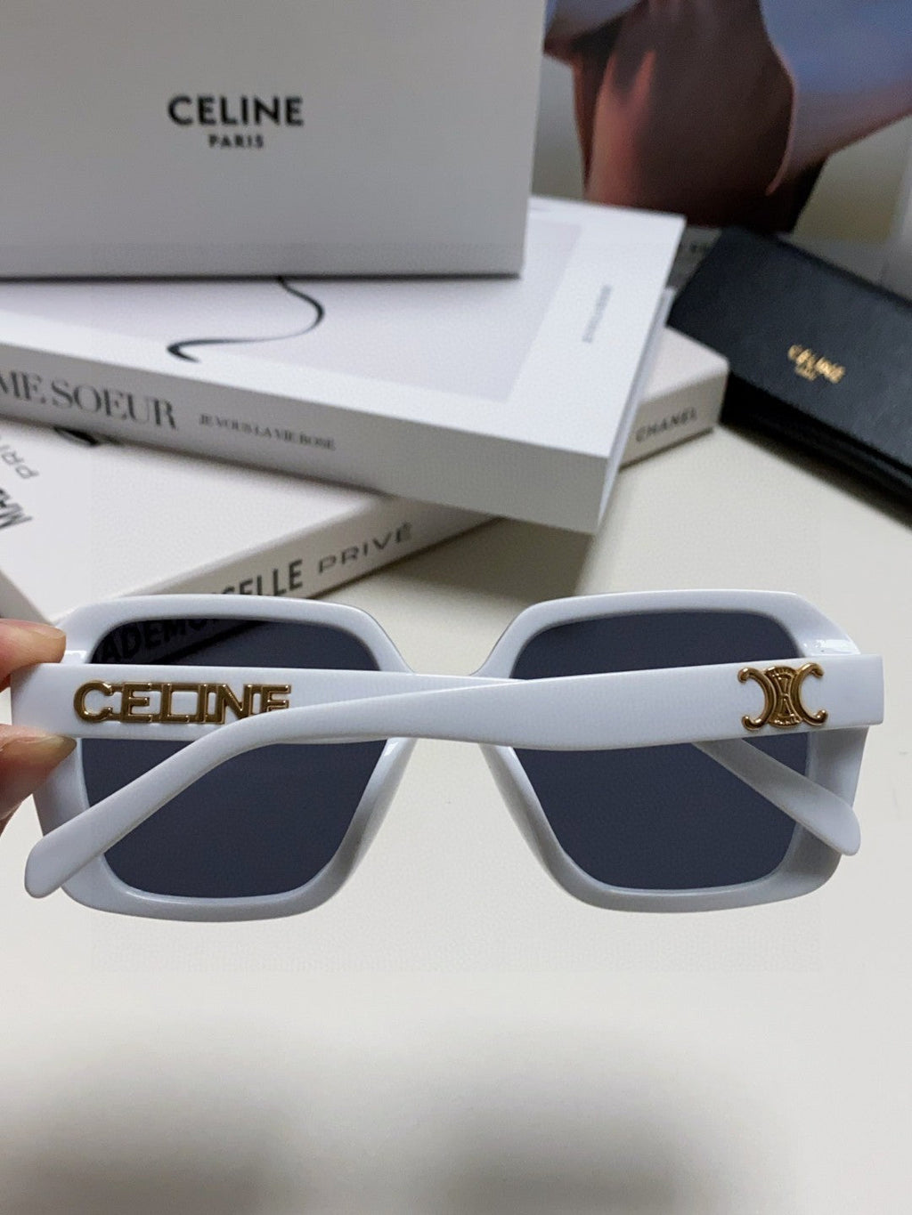 CELINE TRIOMPHE SUNGLASSES 548594 IN WHITE ACETATE