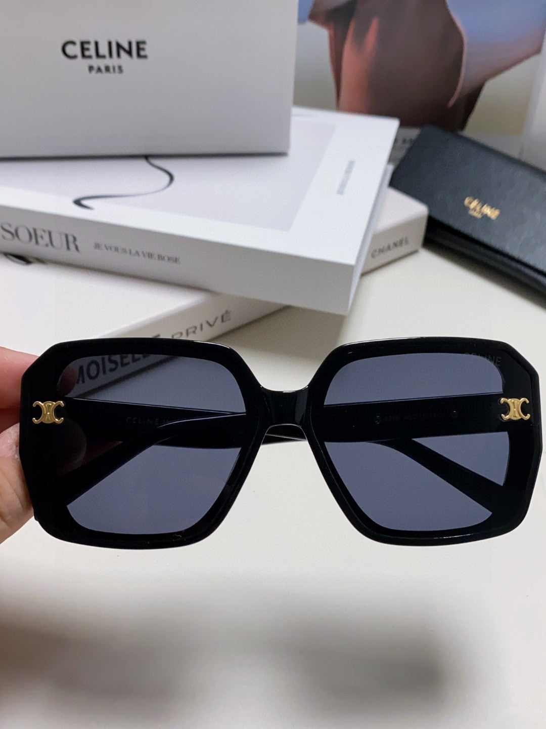 CELINE TRIOMPHE SUNGLASSES 548595 IN BLACK ACETATE
