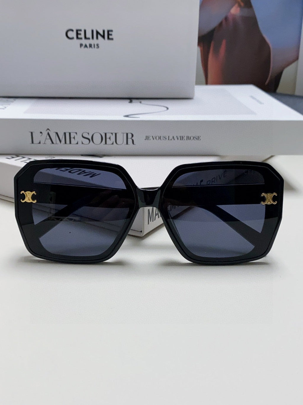 CELINE TRIOMPHE SUNGLASSES 548595 IN BLACK ACETATE