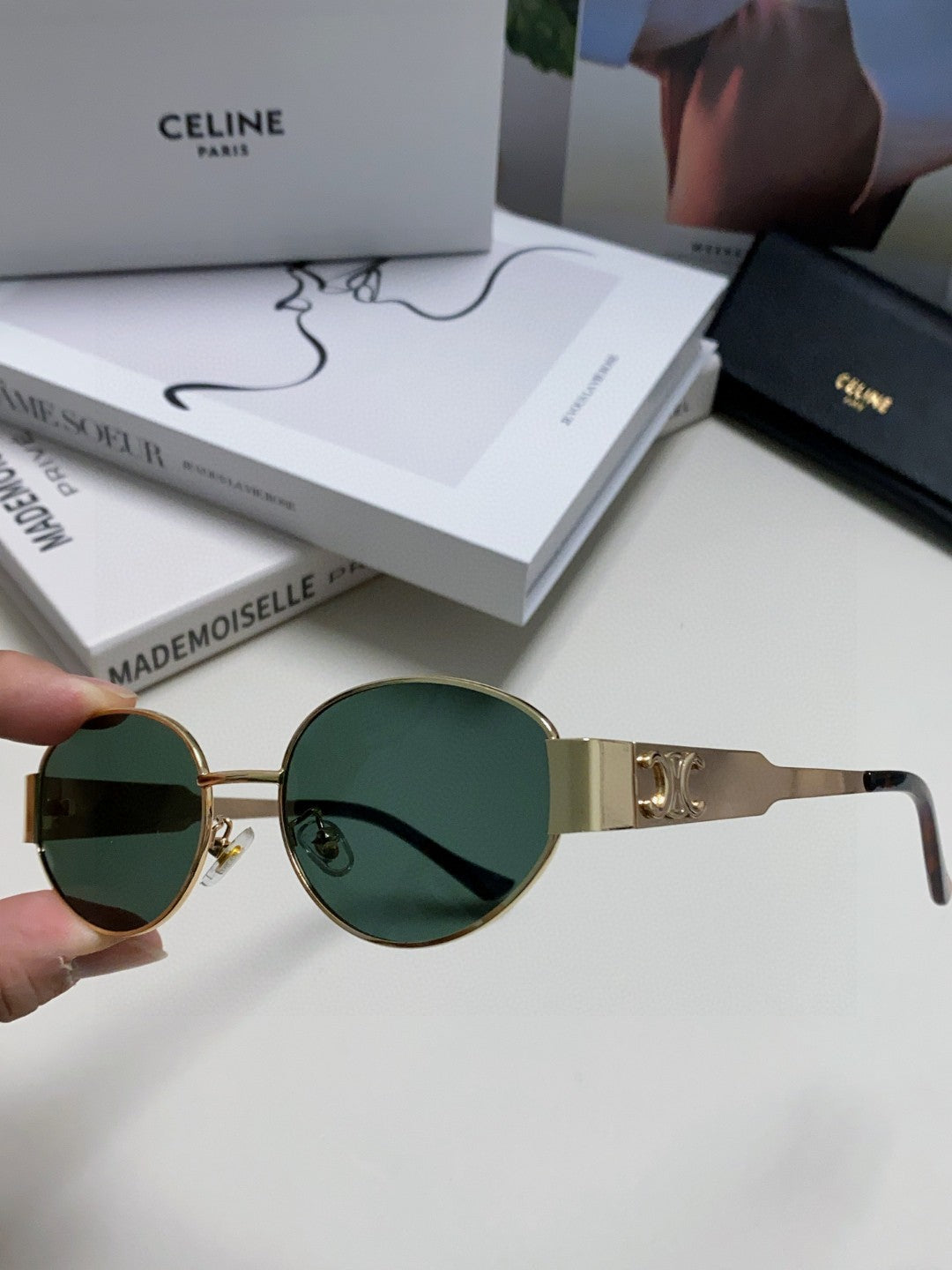 CELINE TRIOMPHE SUNGLASSES 548596 IN METAL BLACK LENSES