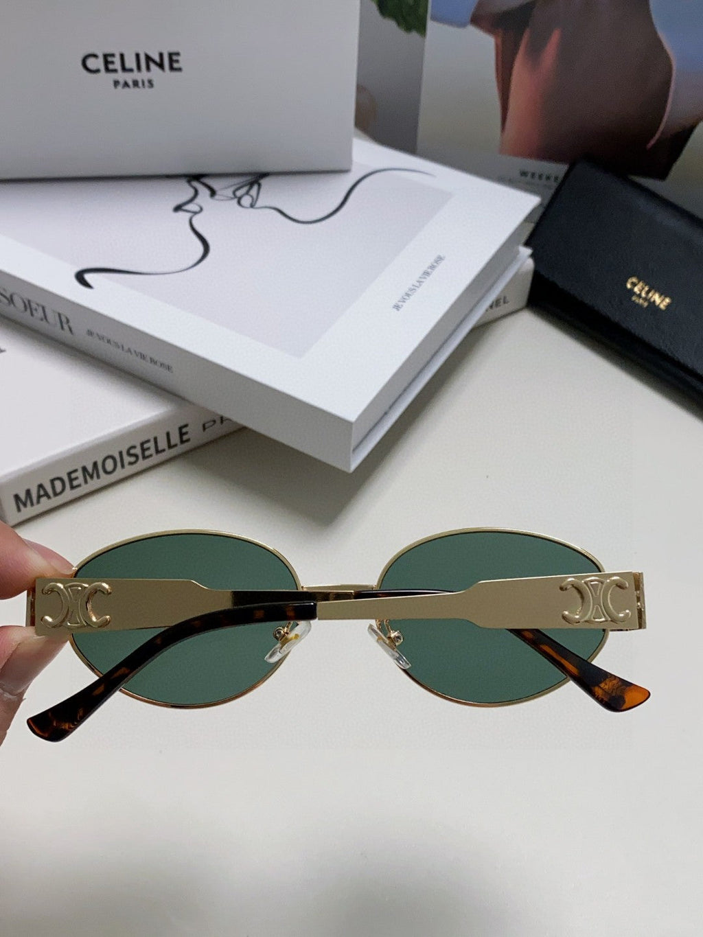 CELINE TRIOMPHE SUNGLASSES 548596 IN METAL BLACK LENSES