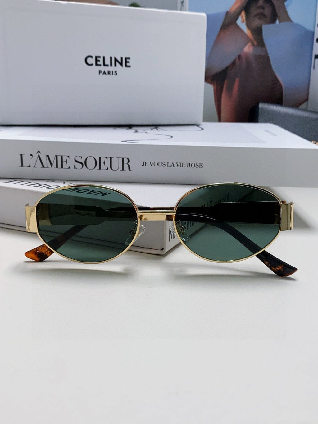 CELINE TRIOMPHE SUNGLASSES 548596 IN METAL BLACK LENSES