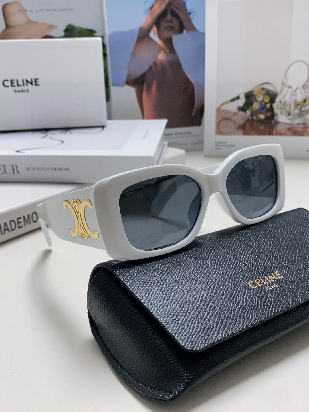 CELINE TRIOMPHE SUNGLASSES 548599 IN WHITE ACETATE