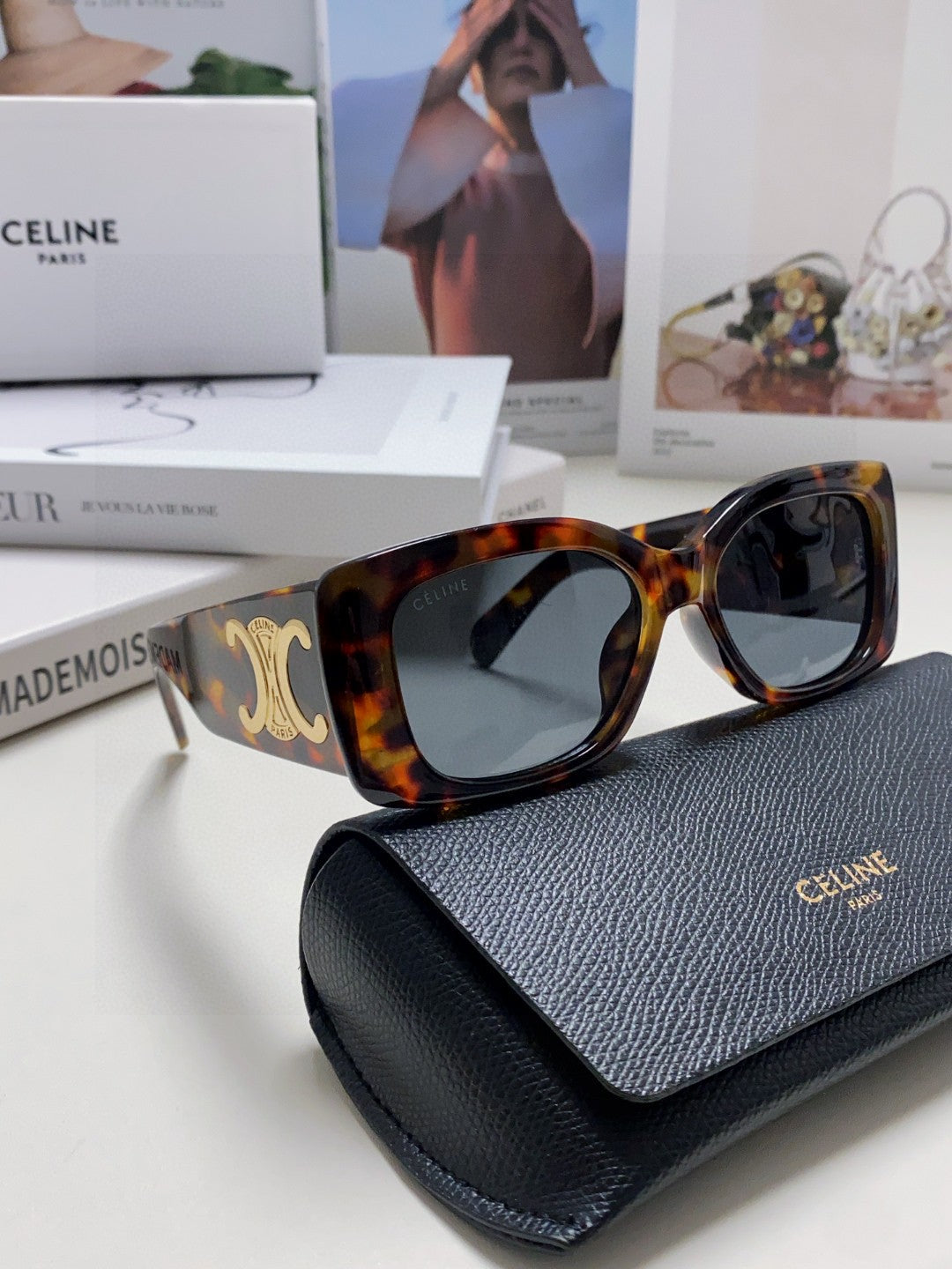 CELINE TRIOMPHE SUNGLASSES 548600 IN DARK HAVANA ACETATE