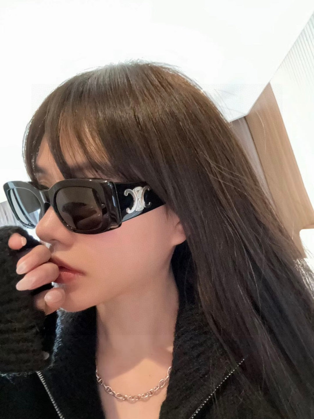 CELINE TRIOMPHE SUNGLASSES 548601 IN BLACK ACETATE SILVER LOGO