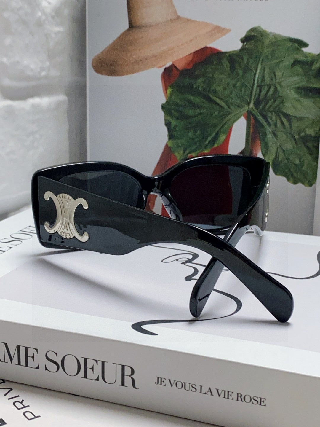 CELINE TRIOMPHE SUNGLASSES 548601 IN BLACK ACETATE SILVER LOGO