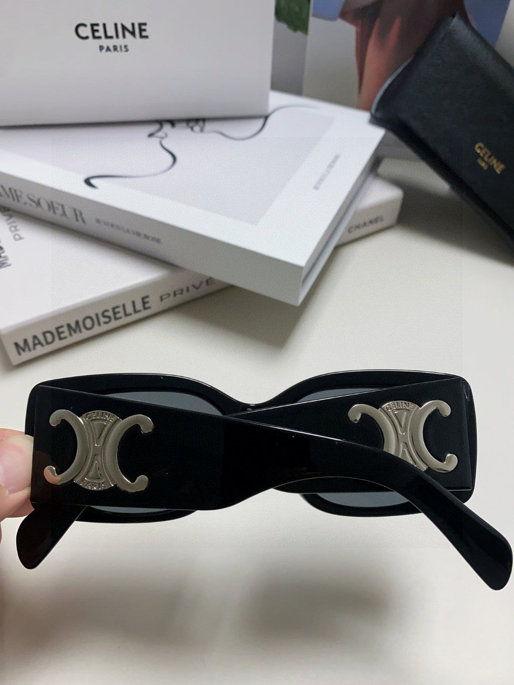 CELINE TRIOMPHE SUNGLASSES 548601 IN BLACK ACETATE SILVER LOGO