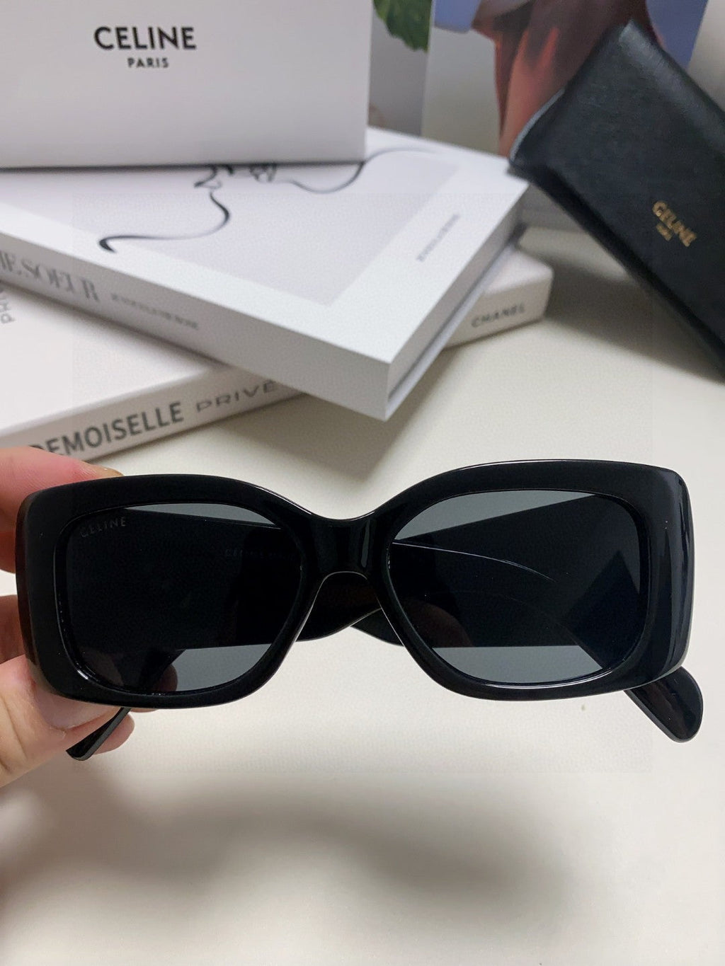 CELINE TRIOMPHE SUNGLASSES 548601 IN BLACK ACETATE SILVER LOGO