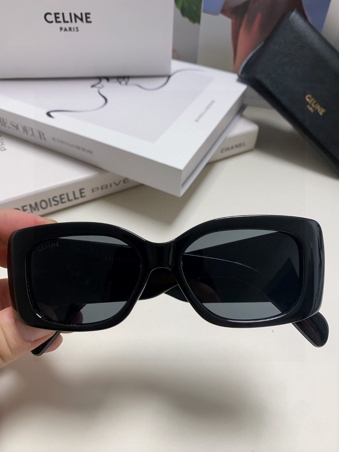 CELINE TRIOMPHE SUNGLASSES 548601 IN BLACK ACETATE SILVER LOGO