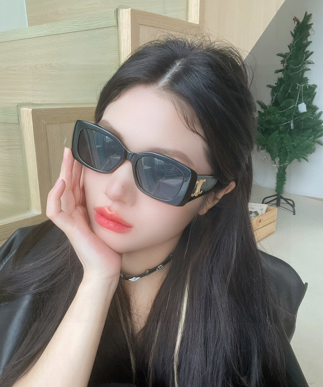 CELINE TRIOMPHE SUNGLASSES 548602 IN BLACK ACETATE