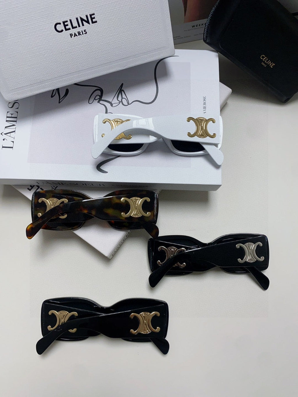 CELINE TRIOMPHE SUNGLASSES 548602 IN BLACK ACETATE