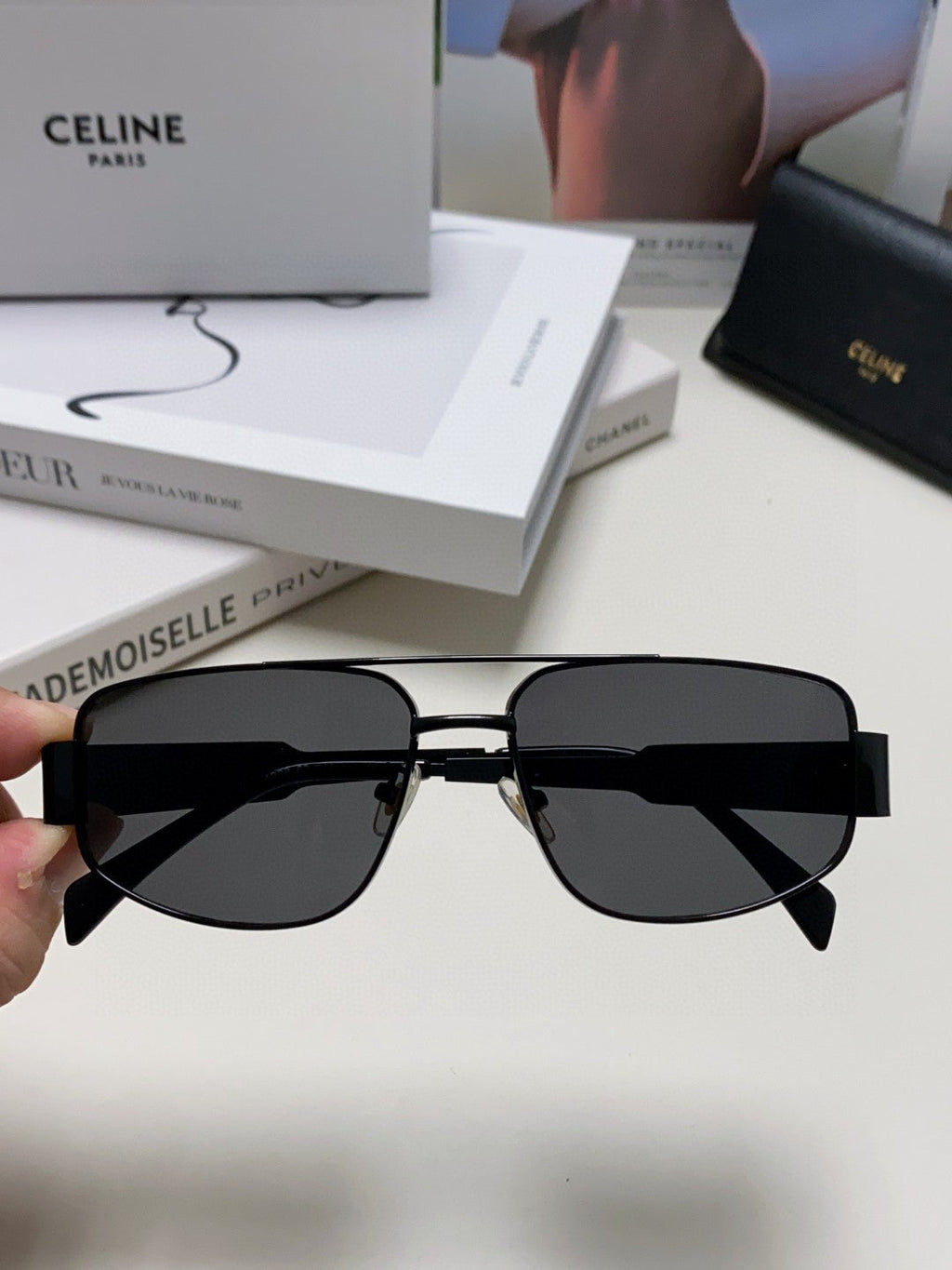 CELINE TRIOMPHE SUNGLASS 512996 IN BLACK METAL