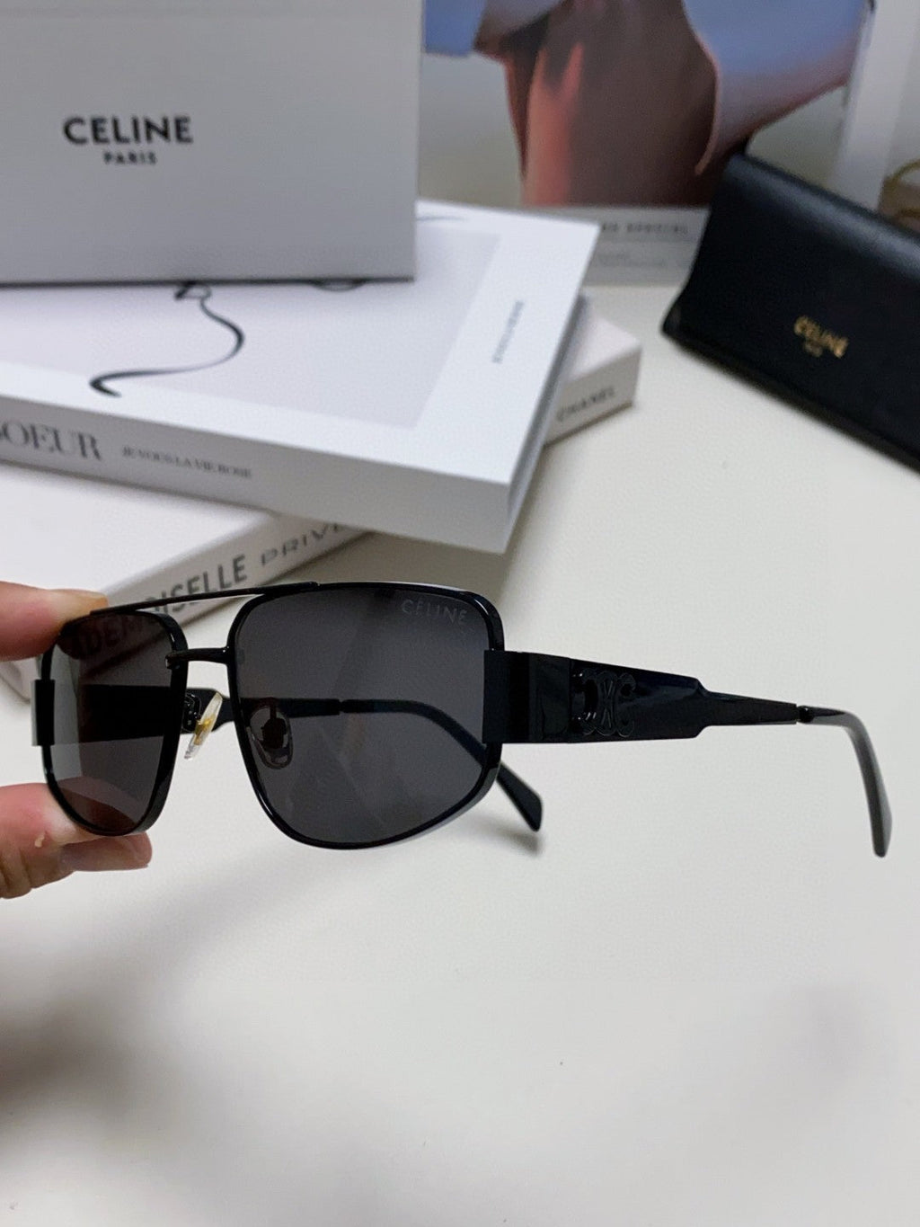 CELINE TRIOMPHE SUNGLASS 512996 IN BLACK METAL