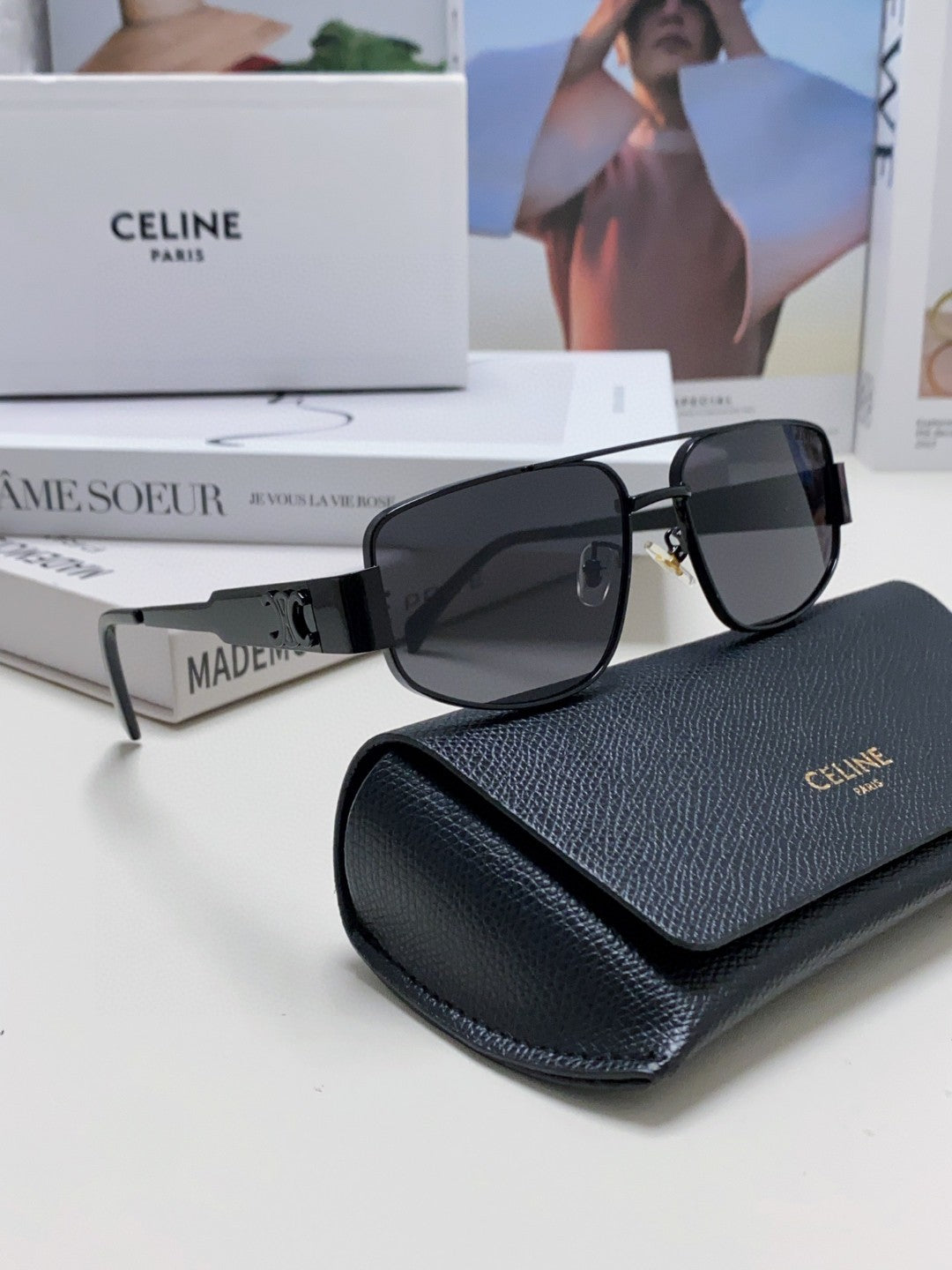 CELINE TRIOMPHE SUNGLASS 512996 IN BLACK METAL