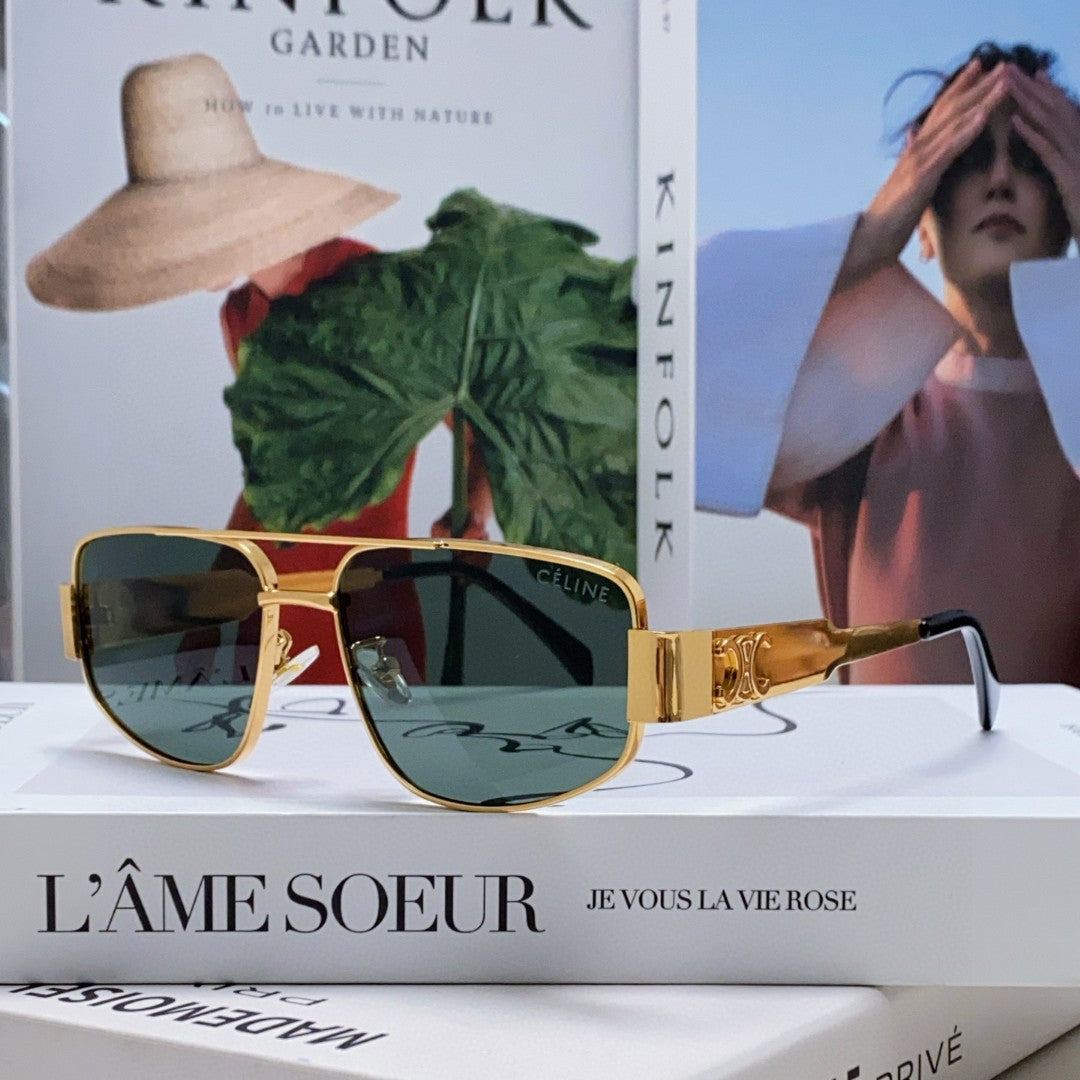 CELINE TRIOMPHE SUNGLASS 512997 IN GOLD METAL BLUE LENSES