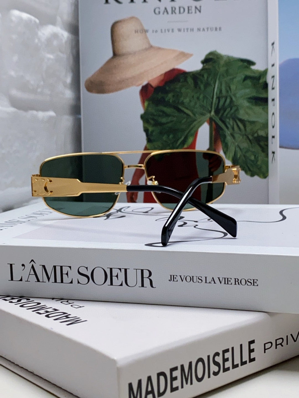 CELINE TRIOMPHE SUNGLASS 512997 IN GOLD METAL BLUE LENSES
