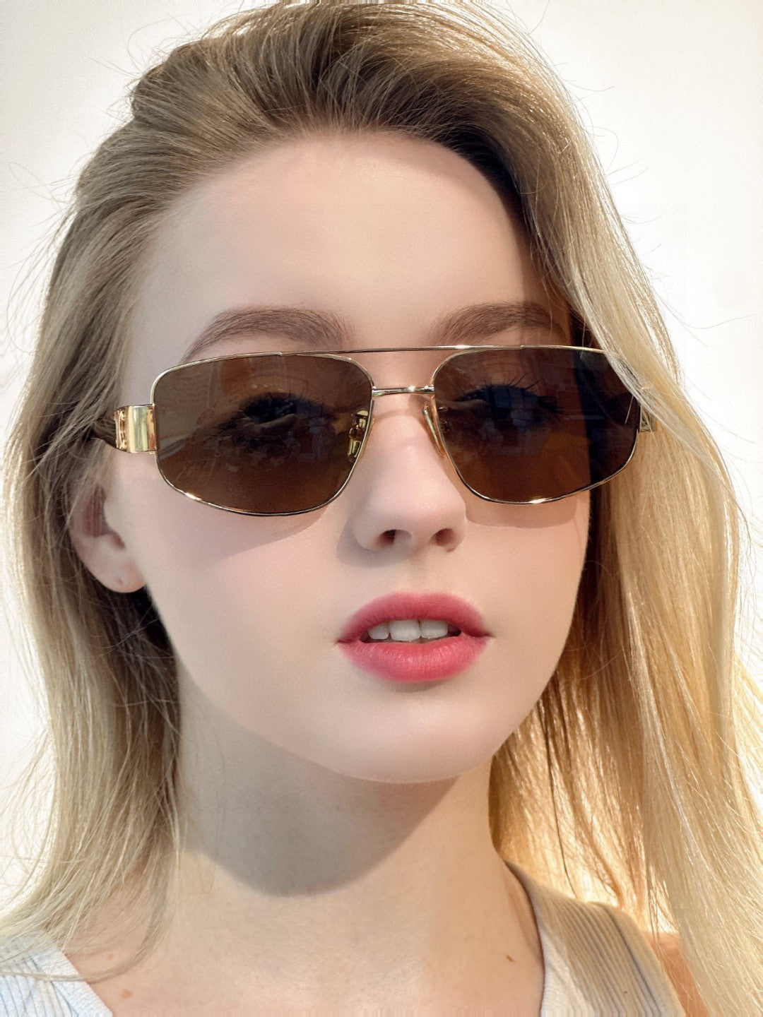 CELINE TRIOMPHE SUNGLASS 512998 IN GOLD METAL BROWN LENSES