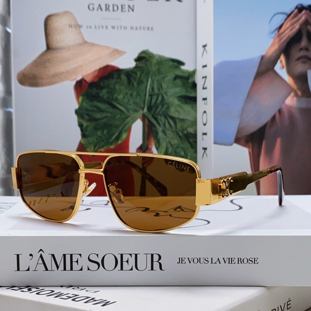CELINE TRIOMPHE SUNGLASS 512998 IN GOLD METAL BROWN LENSES