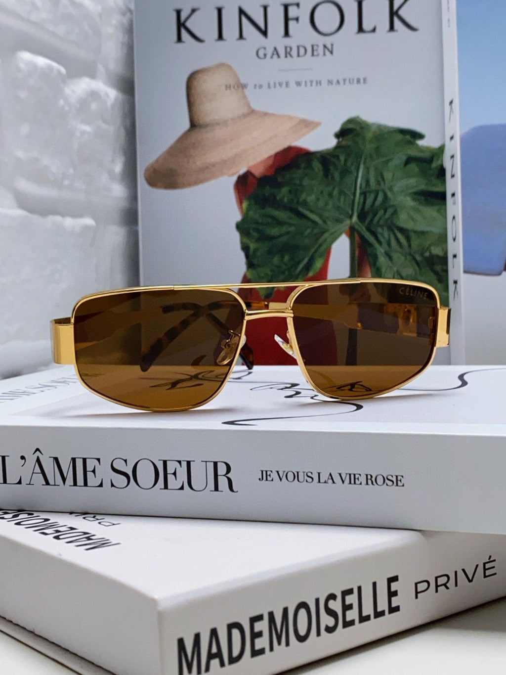 CELINE TRIOMPHE SUNGLASS 512998 IN GOLD METAL BROWN LENSES