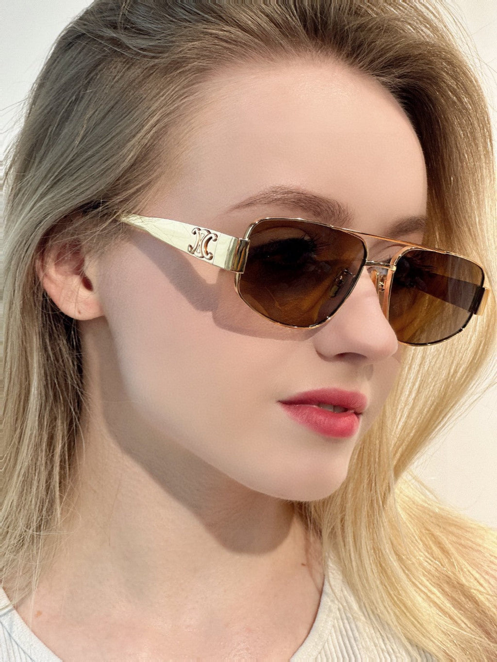 CELINE TRIOMPHE SUNGLASS 512998 IN GOLD METAL BROWN LENSES
