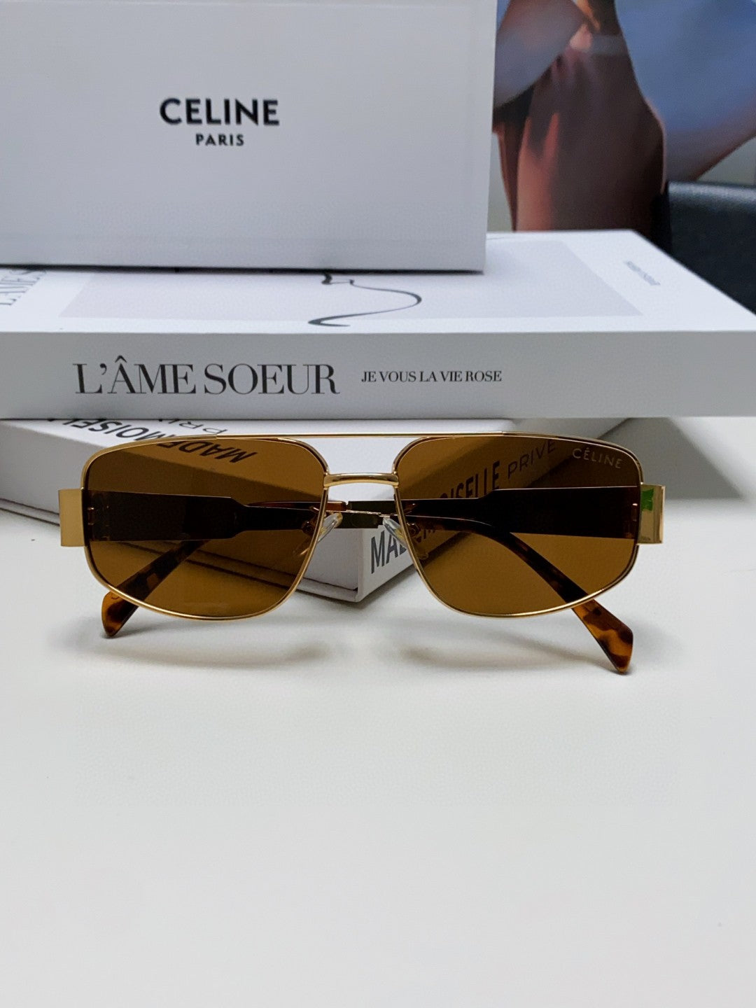 CELINE TRIOMPHE SUNGLASS 512998 IN GOLD METAL BROWN LENSES