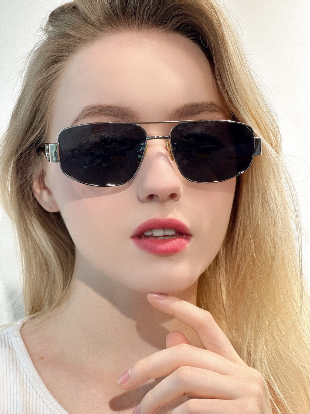 CELINE TRIOMPHE SUNGLASS 512999 IN SILVER METAL BLACK LENSES
