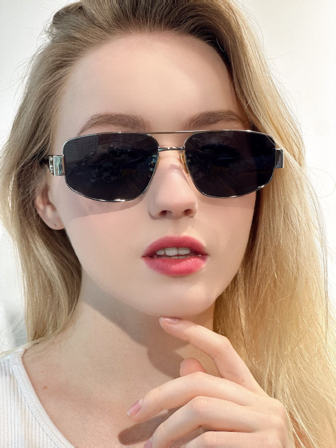 CELINE TRIOMPHE SUNGLASS 512999 IN SILVER METAL BLACK LENSES