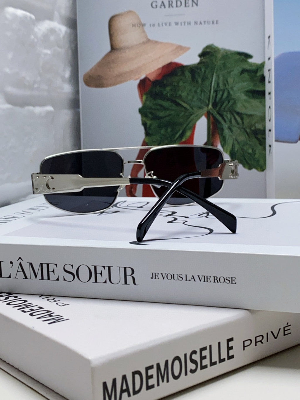 CELINE TRIOMPHE SUNGLASS 512999 IN SILVER METAL BLACK LENSES