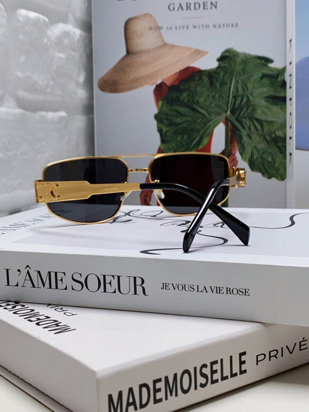 CELINE TRIOMPHE SUNGLASS 513000 IN GOLD METAL BLACK LENSES