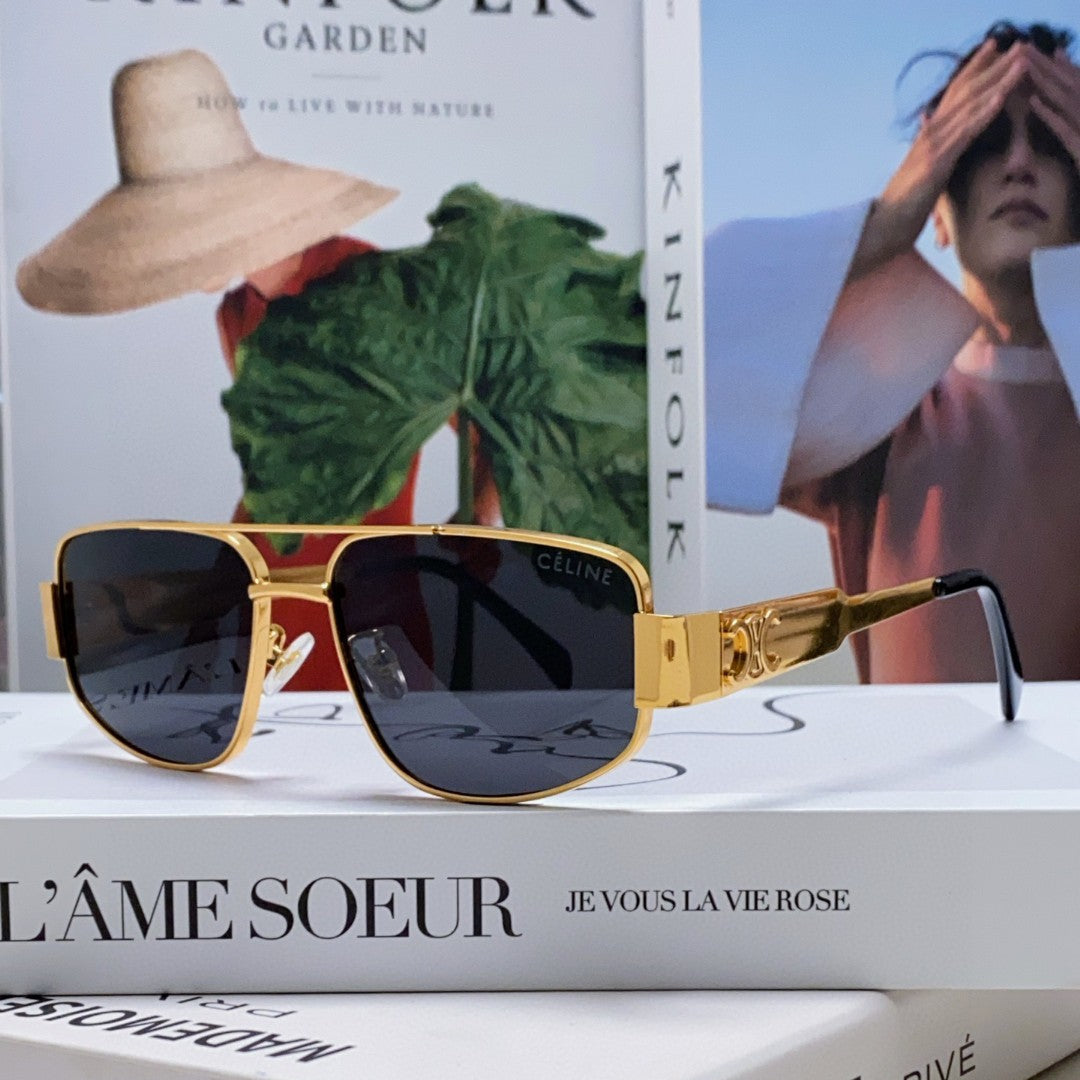 CELINE TRIOMPHE SUNGLASS 513000 IN GOLD METAL BLACK LENSES