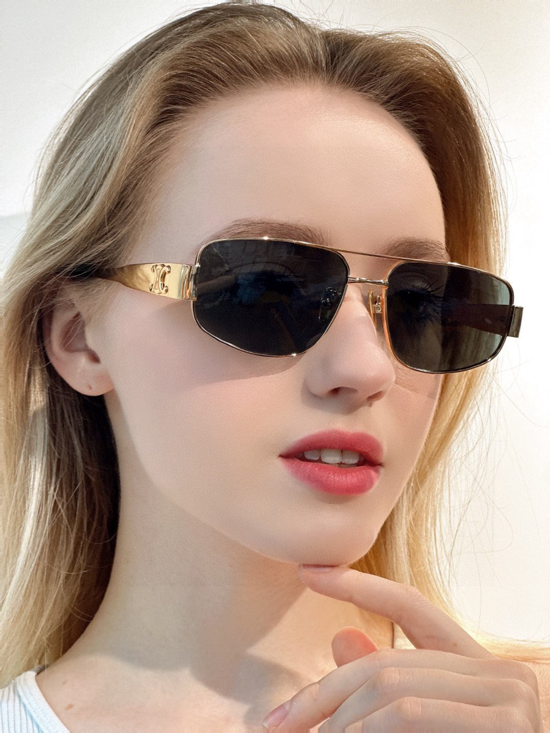 CELINE TRIOMPHE SUNGLASS 513000 IN GOLD METAL BLACK LENSES
