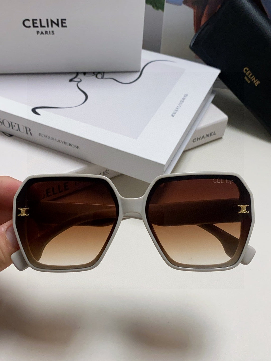 CELINE TRIOMPHE SUNGLASSES 552770 IN LIGHT GREY ACETATE