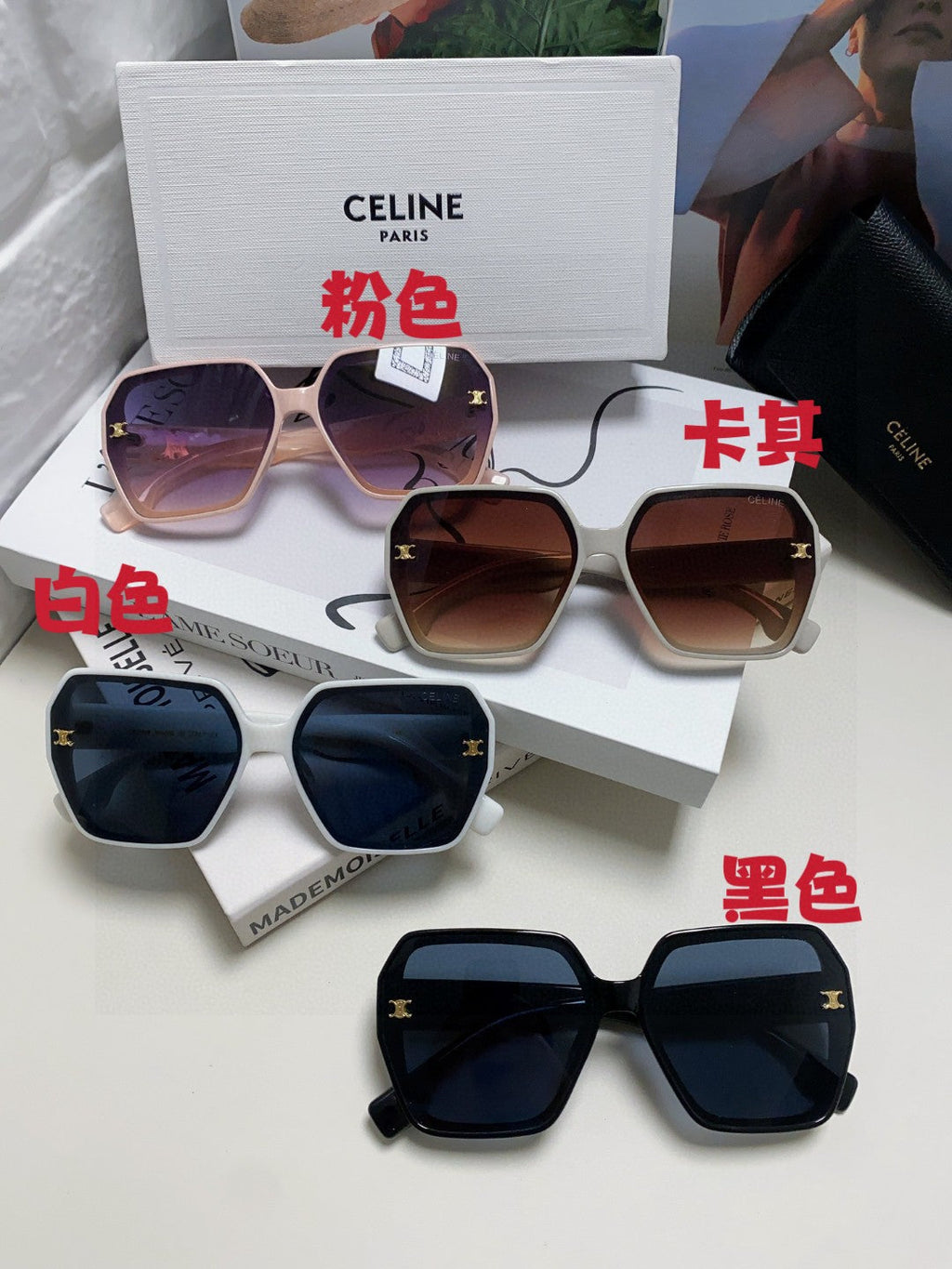 CELINE TRIOMPHE SUNGLASSES 552770 IN LIGHT GREY ACETATE
