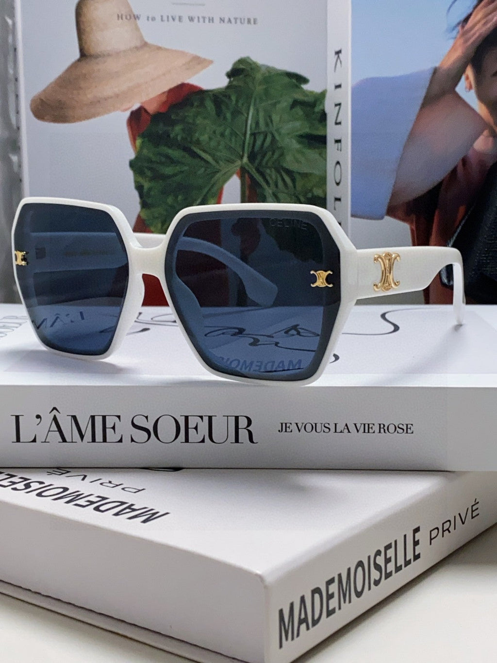 CELINE TRIOMPHE SUNGLASSES 552771 IN WHITE ACETATE