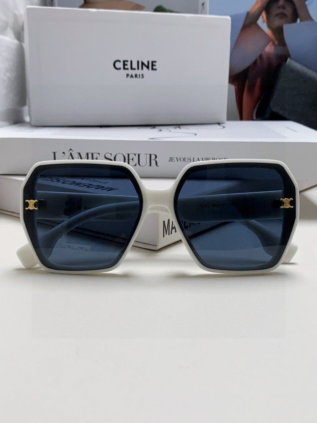 CELINE TRIOMPHE SUNGLASSES 552771 IN WHITE ACETATE