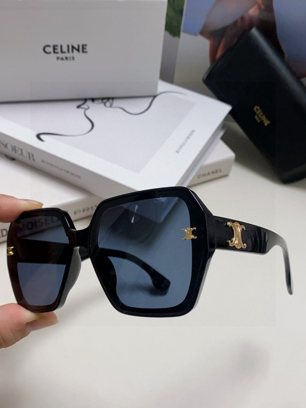 CELINE TRIOMPHE SUNGLASSES 552772 IN BLACK ACETATE