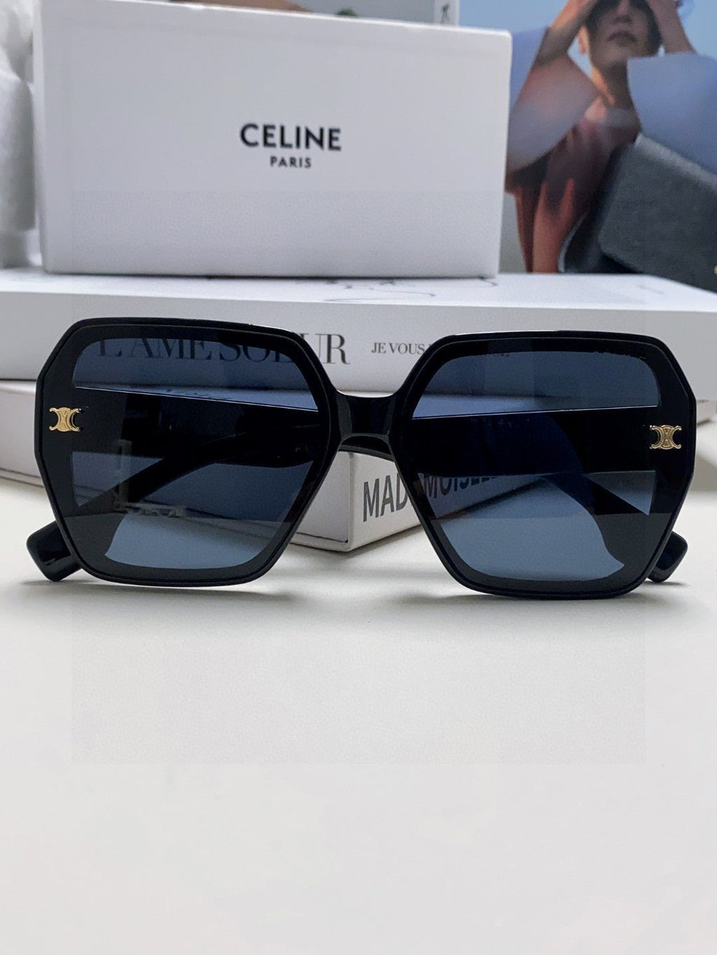 CELINE TRIOMPHE SUNGLASSES 552772 IN BLACK ACETATE