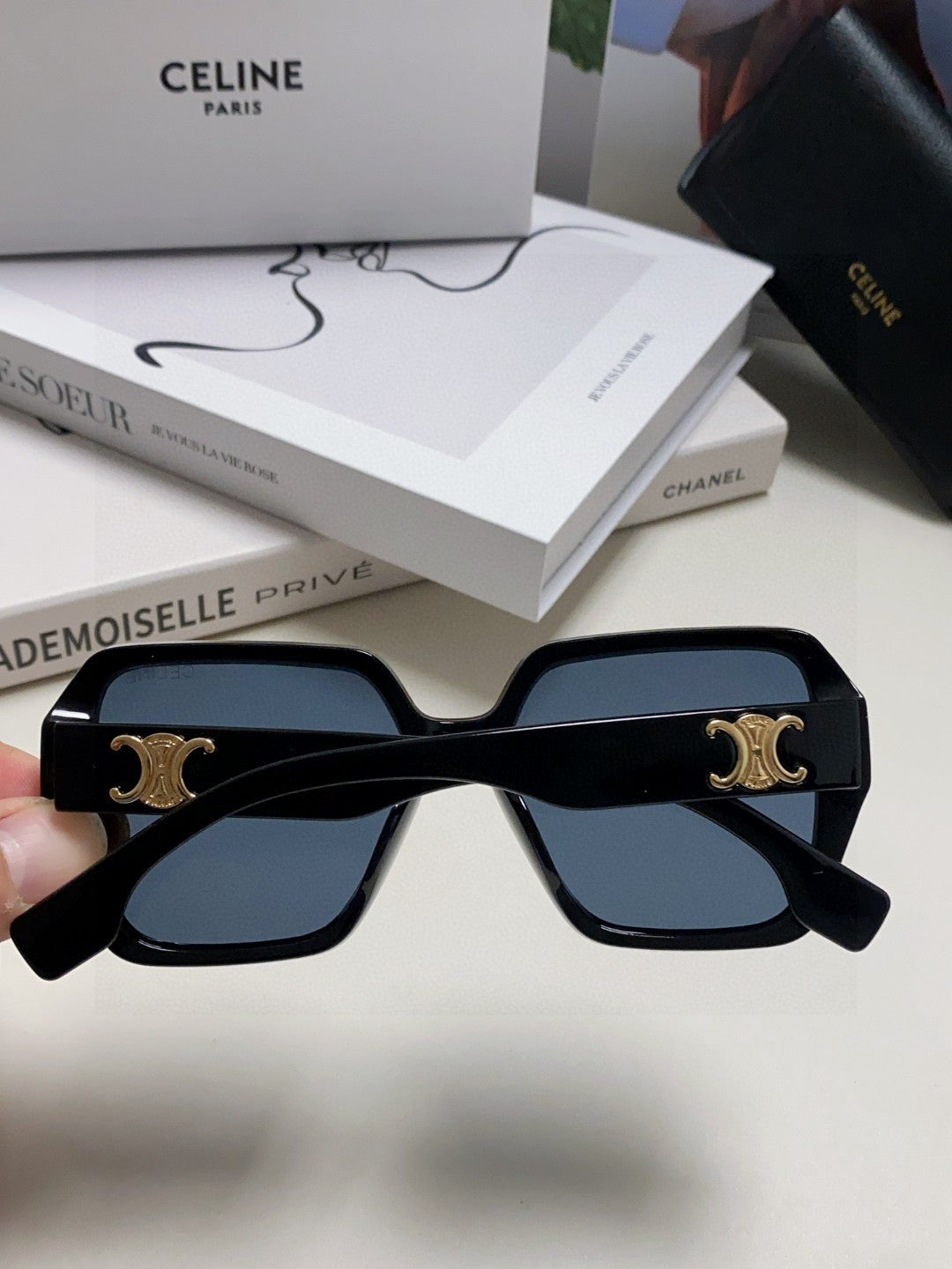 CELINE TRIOMPHE SUNGLASSES 552772 IN BLACK ACETATE