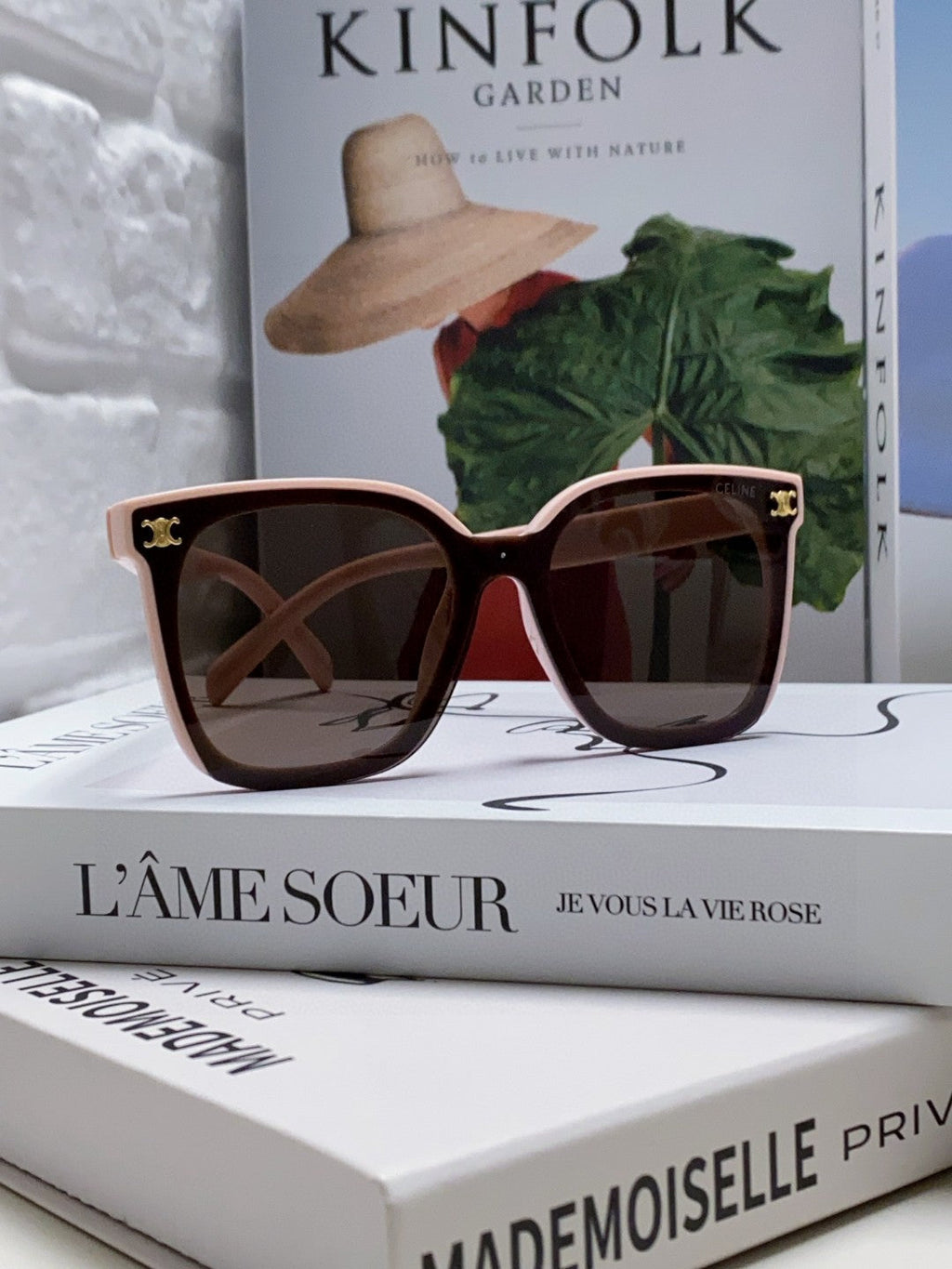 CELINE TRIOMPHE SUNGLASSES 552774 IN BABY PINK ACETATE TEXT LOGO