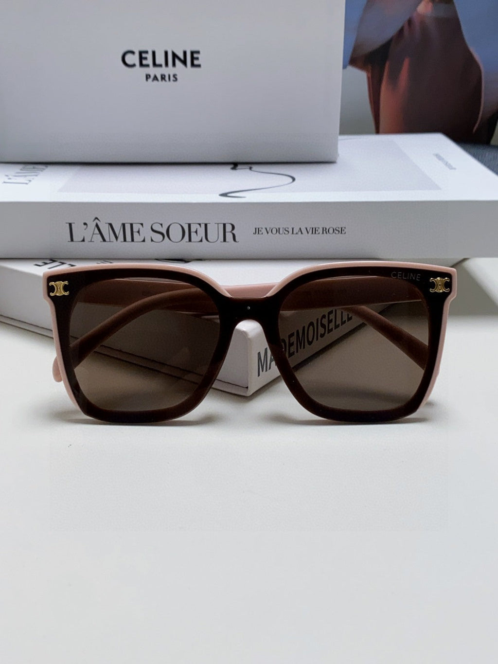 CELINE TRIOMPHE SUNGLASSES 552774 IN BABY PINK ACETATE TEXT LOGO