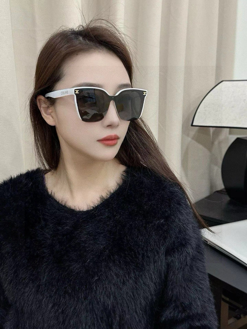 CELINE TRIOMPHE SUNGLASSES 552775 IN WHITE ACETATE TEXT LOGO
