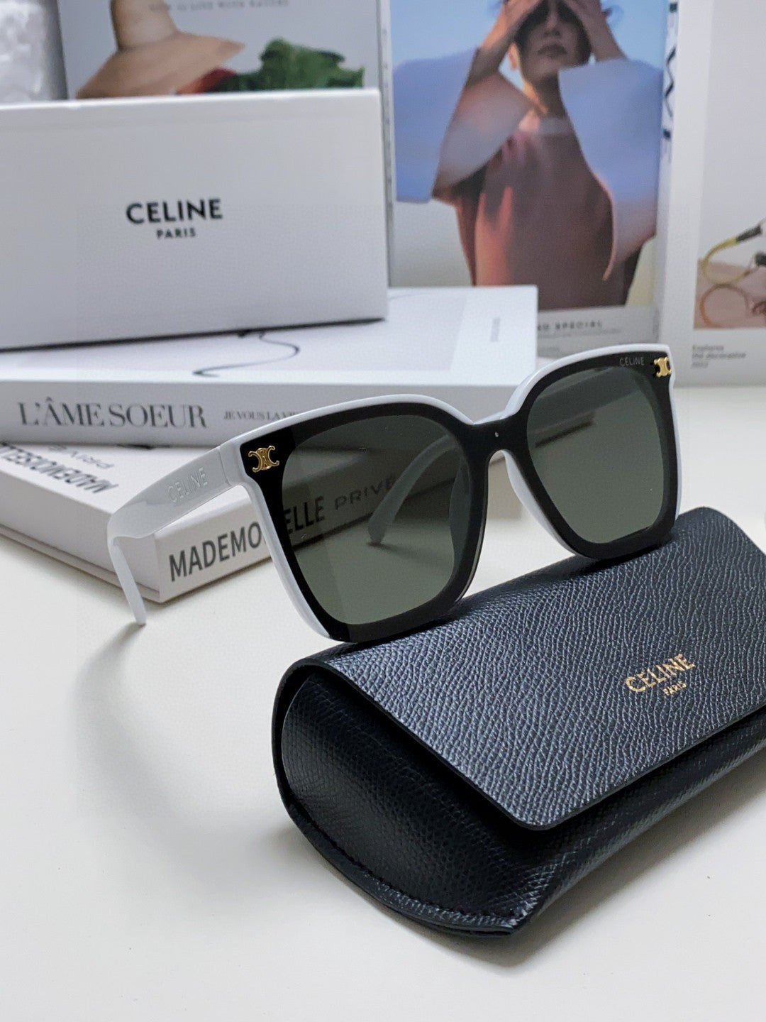 CELINE TRIOMPHE SUNGLASSES 552775 IN WHITE ACETATE TEXT LOGO