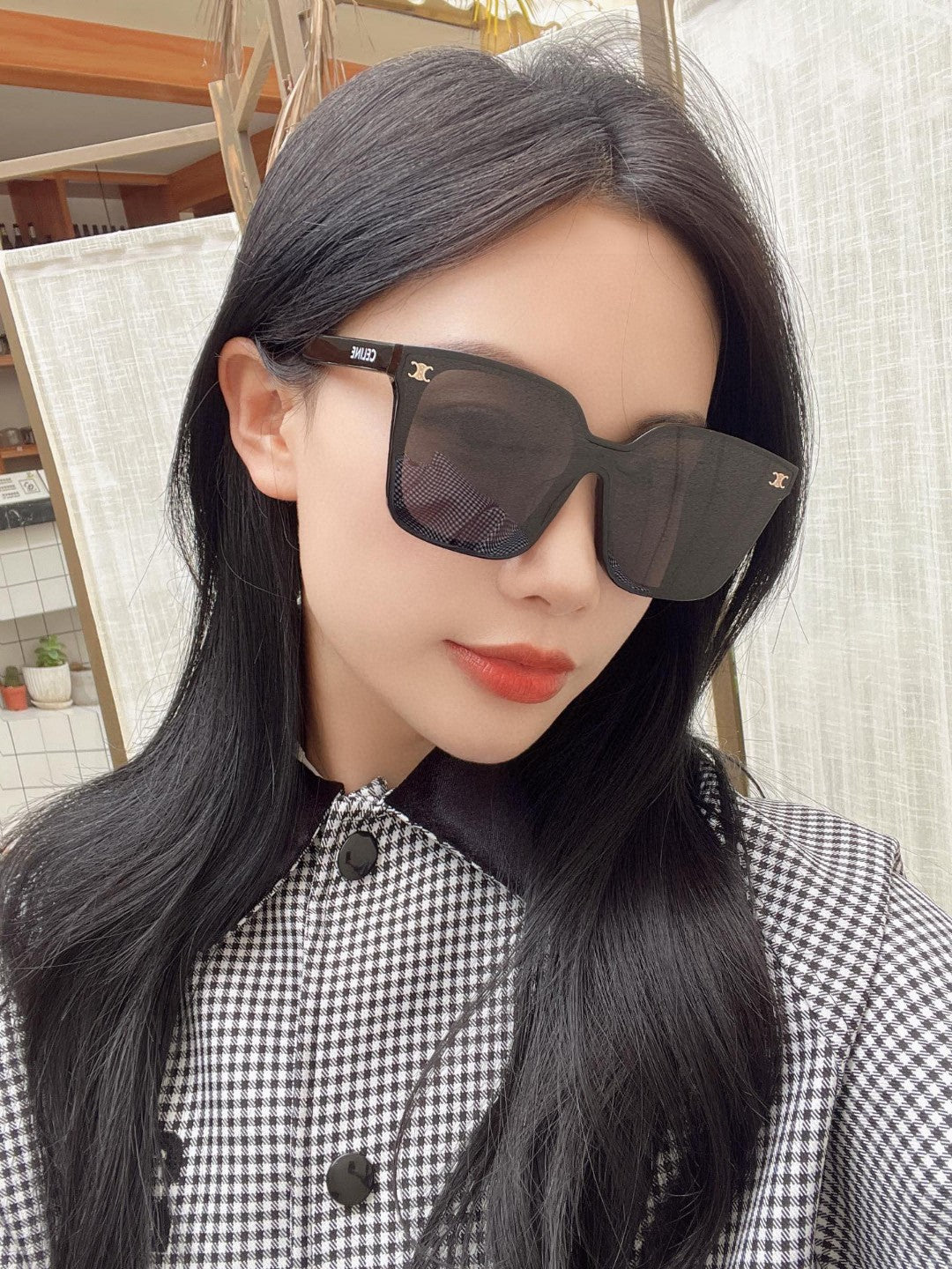 CELINE TRIOMPHE SUNGLASSES 552776 IN BLACK ACETATE TEXT LOGO
