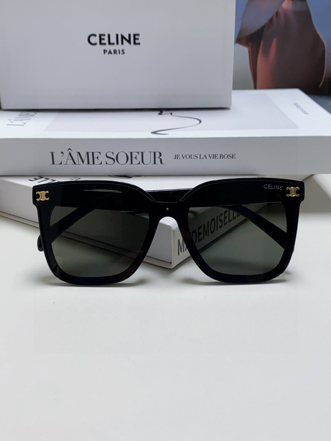 CELINE TRIOMPHE SUNGLASSES 552776 IN BLACK ACETATE TEXT LOGO